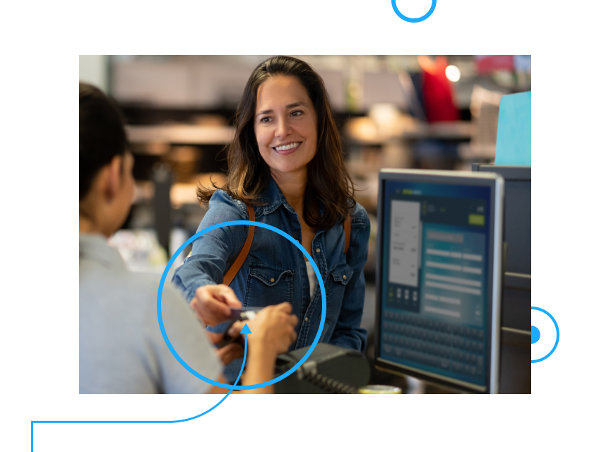 A customer paying at the counter