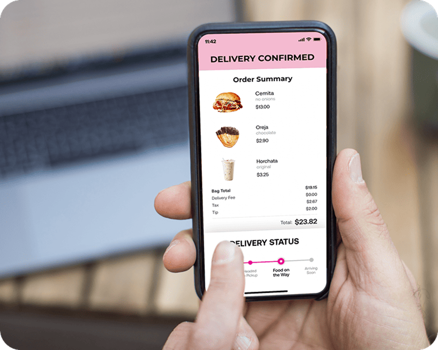 A phone showing a confirmed online order