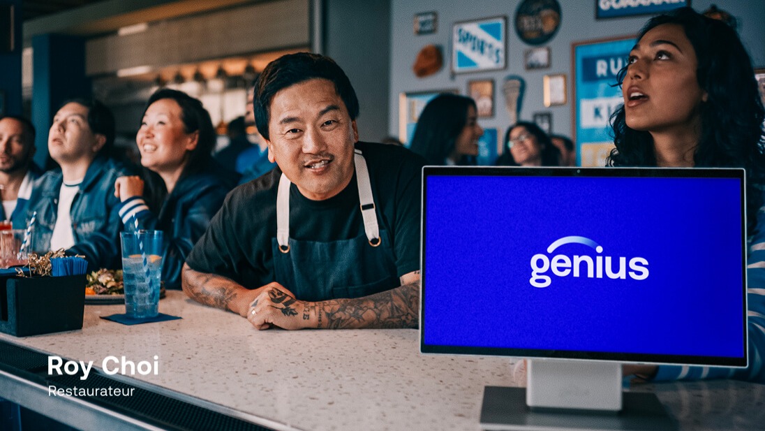 Roy Choi at a restaurant counter with a Genius point of sale